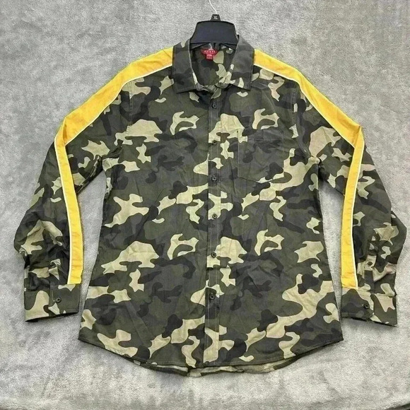 Guess Shirt Mens Size Large Green Frankie Camo Button Up Cotton Casual - Picture 1 of 9